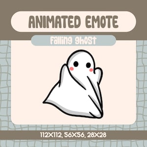 Emote animata "Fantasma che cade" per Twitch e Discord, emote di reazione "Fantasma che cade" kawaii per momenti divertenti di Halloween e della stagione spettrale