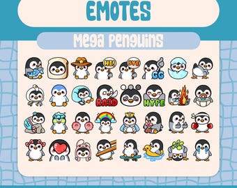 32 Kawaii Mega Penguin Emote Pack Winter Animal Funny Reactions Twitch Kick Discord