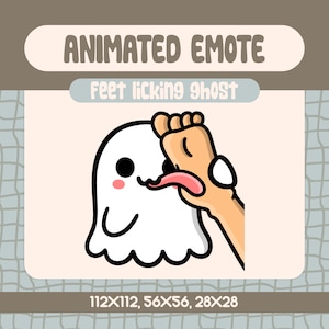Emote animata "Fantasma che lecca i piedi" per Twitch e Discord, divertente emote kawaii per reazioni selvagge e momenti spettrali di Halloween.