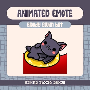 Kawaii Bloody Swimming Bat Animated Emote for Twitch and Discord, Cute Relaxing Bat in Blood Pool for Halloween Streams