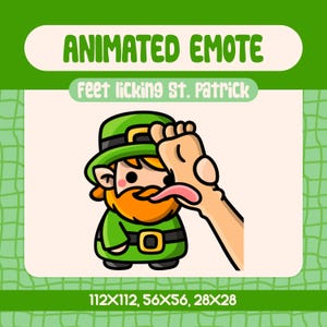 Kawaii Feet Licking St. Patrick Animated Emote for Twitch and Discord, Funny and Quirky Emote for St. Patrick&#39;s Day Streams