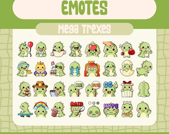 32 Mega Trex Emotes for Twitch and Discord, Kawaii Dinosaur Emote Pack with Cute Reactions, Adorable Dino Emote Set