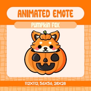 Kawaii Orange Fox Pumpkin Animated Emote for Twitch and Discord, Cute Halloween Fall Emote, Funny Autumn Stream Reaction