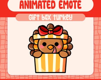 Kawaii Christmas Thanksgiving Turkey Animated Emote for Twitch and Discord, Cute Gift Box Turkey Emote for Streamers, Funny Holiday Turkey