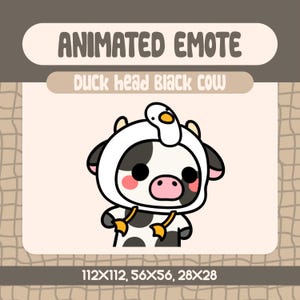 Funny Duck Head Black Cow Animated Emote For Twitch And Discord, Cute Farm Cow In Duck Costume Emote With Wiggle Emote For Silly Streams