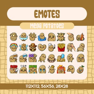 32 Kawaii Mega Potato Emote Pack for Twitch and Discord, Funny and Adorable Potato Emote Set for Playful Reactions in Chat