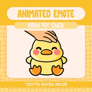 Kawaii Head Pat Chick Animated Emote for Twitch and Discord, Happy Yellow Duck Reaction for Comfort Moments, Cute Stream Patting Emote