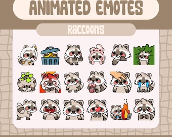 18 Kawaii Raccoon Animated Emotes Trash Panda Twitch Stream Pack