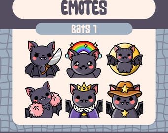 Kawaii Bat Emote Pack, Vampire Bat, Cowboy, Cheer, Crown (Digital Download)