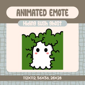 Geanimeerde emote met kawaii-spook verbergende struik voor Twitch and Discord, schattig verlegen spook voor griezelige Halloween-chatmomenten