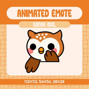 Kawaii Bongo Owl Animated Emote for Twitch Streamers, Cute Brown Owl Reaction Emote for Fun and Hype