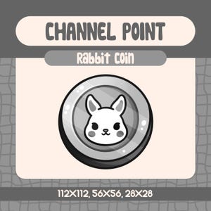 Kawaii Silver Rabbit Coin Channel Point Icon for Twitch, Adorable Coin Emote for Streamers, Cute Bunny Reward
