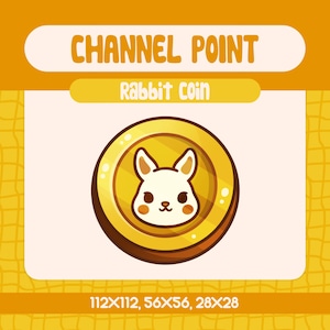 Kawaii Gold Rabbit Coin Channel Point Icon for Twitch, Adorable Coin Emote for Streamers, Cute Bunny Reward