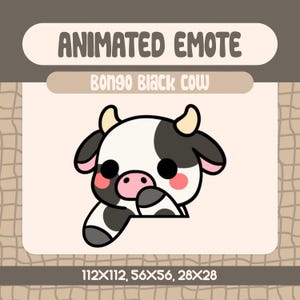 Funny Bongo Black Cow Animated Emote For Twitch And Discord, Meme Cow Drumming Emote For Hype And Fun Stream Reactions