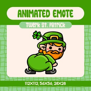 Kawaii Twerk St. Patrick Animated Emote for Twitch and Discord, Funny and Playful Emote for St. Patrick&#39;s Day Streams