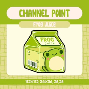 Kawaii Frosch Juice Channel Point Icon für Twitch, Süßer Grüner Frosch Emote für Streamer, entzückendes Amphibien Belohnungs Icon