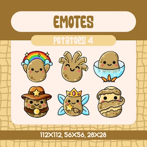 Kawaii Potato Emote Pack for Twitch and Discord, 6 Adorable and Fun Potato Emotes for Playful and Wholesome Streams