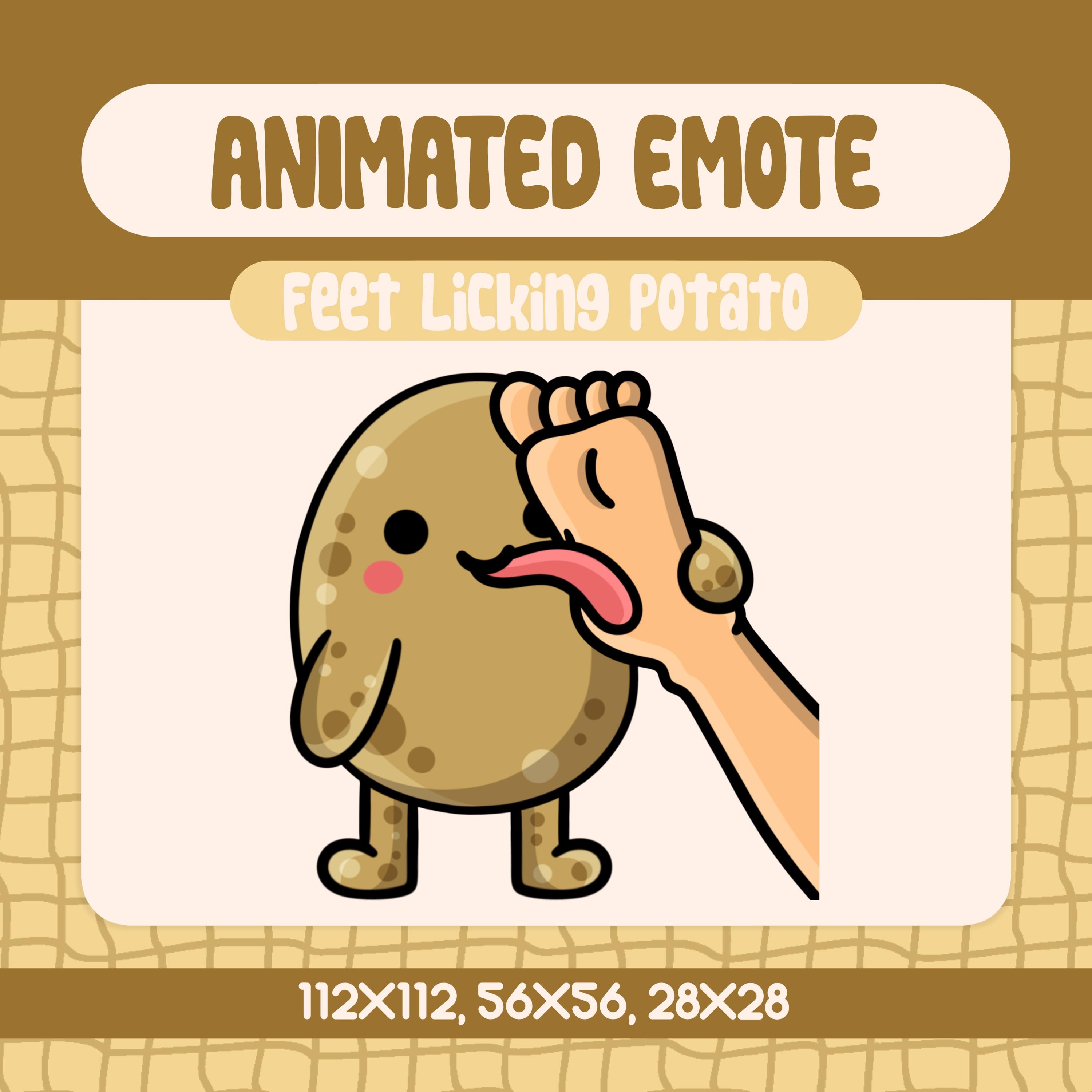 Kawaii Food Tematyczne Stopy Liżące Ziemniaki Animowane Emotka Dla Twitch I Discord, Słodka i Zabawna Animacja Ziemniaka Dla Streamów