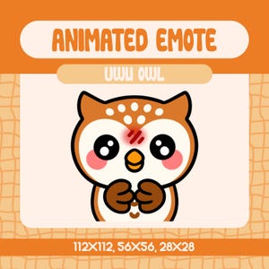 Kawaii Brown Owl Uwu Animated Emote for Twitch, Shy and Blushing Bird Emote for Streamers and Discord, Cute Emotional Reaction