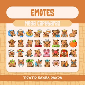 32 Kawaii Capybara Emotes Pack for Twitch and Discord, Cute Capybara Reaction Emote Set with Funny Faces, Cozy Themes and Stream Reactions