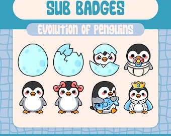 Penguin Evolution Sub Badges for Twitch with Kawaii Growth Set and Winter Subscriber Badges