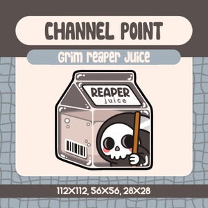 Niedliches Sensenmann Juice Channel Point Emote für Twitch Streamer, süße Geschenkbox als Belohnung für Halloween und Grusel-Themen