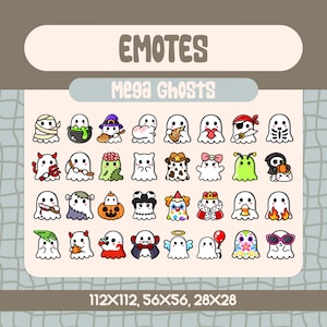 32 Kawaii Mega Ghost Emote Pack for Twitch and Discord, Cute Halloween Ghost Expressions Emote Set for Spooky Season Streaming Reactions