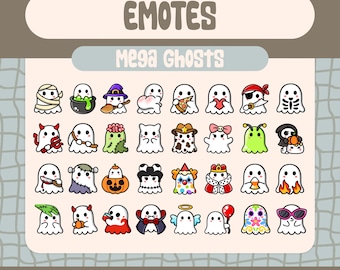 32 Kawaii Mega Ghost Emote Pack for Twitch and Discord, Cute Halloween Ghost Expressions Emote Set for Spooky Season Streaming Reactions
