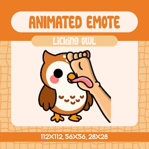 Kawaii Brown Owl Licking Hand Animated Emote for Twitch, Funny Bird Emote for Streamers and Discord, Weird Animal Reaction Moment