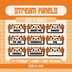 36 Kawaii Owl Stream Panels for Twitch or Discord, Cute Streamer Overlays, Fun Panel Set with Font Included for Streamers