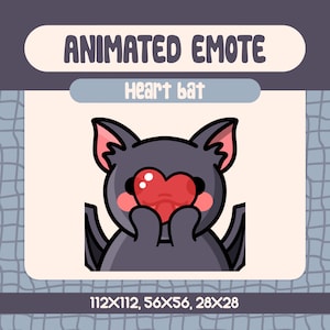 Kawaii Heart Bat Animated Emote for Twitch and Discord, Cute Vampire Bat Love Emote for Halloween and Spooky Season Chat