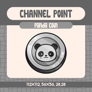 Adorable Silver Panda Coin Channel Point Icon for Twitch, Cute Animal Coin Emote for Streamers