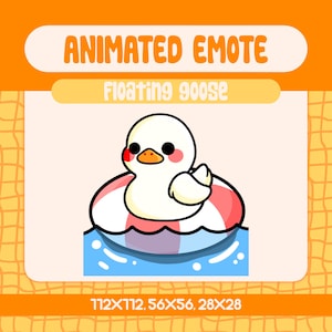 Kawaii Floating Goose Animated Emote for Twitch and Discord, Cute White Duck on Pool Ring with Cozy Summer Stream Reactions