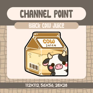 Kawaii Schwarz Kuh Juice Channel Point Icon für Twitch Streamer, niedliche Milchtüte Emote gemütliche Kuh Belohnung für Tierliebhaber