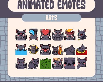 Paquete de emoticonos animados de murciélago kawaii para Twitch y Discord (descarga digital)