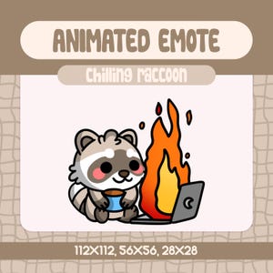 Kawaii It Is Fine Raccoon Animated Emote for Twitch and Discord, Funny Burning Laptop Emote, Cute Calm Stream Reaction in Chaos
