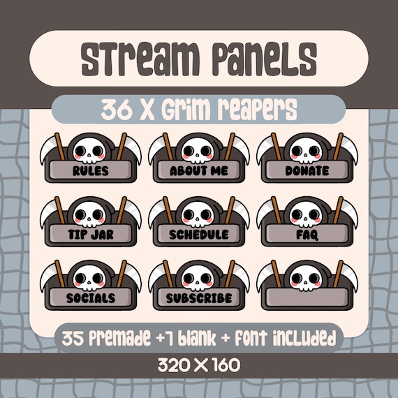 Kawaii Grim Reaper Stream Panels, Halloween Twitch, Discord (Digital Download)