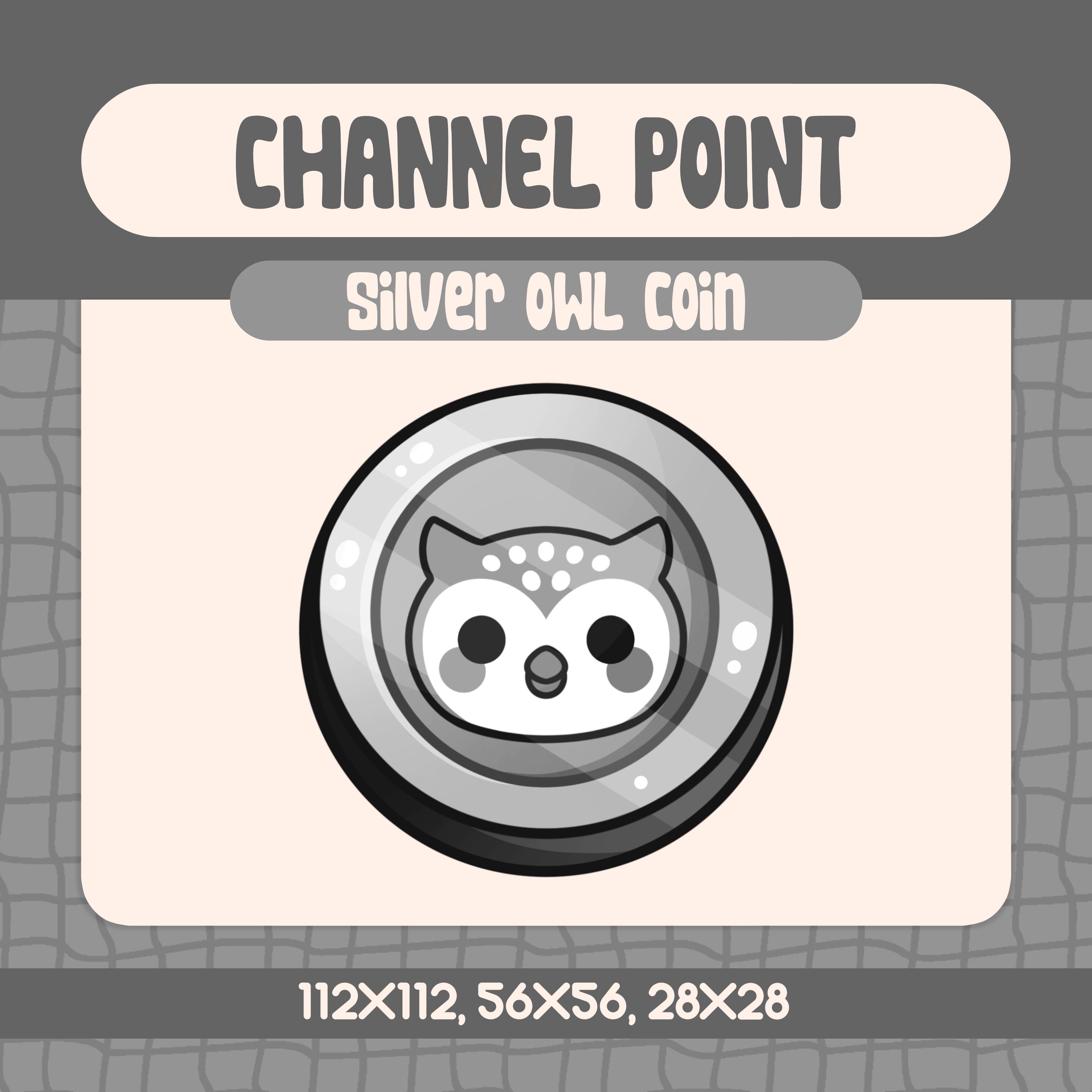 Kawaii Silver Owl Coin Channel Point for Twitch Streamers, Cute Bird Emote Reward Cozy Animal Twitch