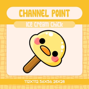 Kawaii Chick Ice Cream Emote for Twitch and Discord, Cute Duck Popsicle Channel Point Reward for Summer Stream Fun