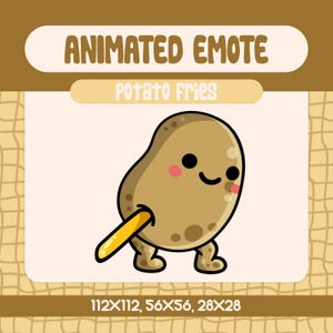 Kawaii Potato French Fries Animated Emote for Twitch and Discord, Funny Potato Food Emote for Silly and Quirky Streams