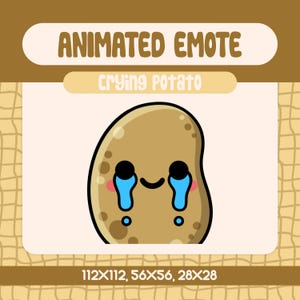 Kawaii Crying Potato Animated Emote for Twitch and Discord, Adorable Sad Potato Emote with Tears for Emotional Streams