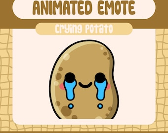 May include: A cartoon illustration of a crying potato with a brown body, black eyes, and blue teardrops. The text "crying potato" is above the potato and the text "112×112, 56×56, 28×28" is below the potato.