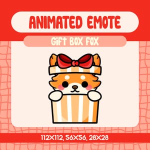 Kawaii Orange Fox Gift Box Animated Emote for Twitch and Discord, Cute Holiday Surprise Emote for Fun Stream Reactions