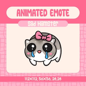 Trauriger Hamster Animiertes Emote für Twitch, Discord, süßer weinender Hamster für Streamer, Kawaii Digital Pet Emote, lustige Meme