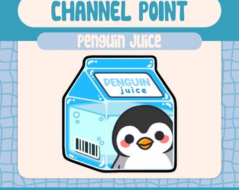 Kawaii Pinguin Juice Channel Point für Twitch, lustige Winter Trink Belohnung mit niedlichem Pinguin Saft Karton für Streamer