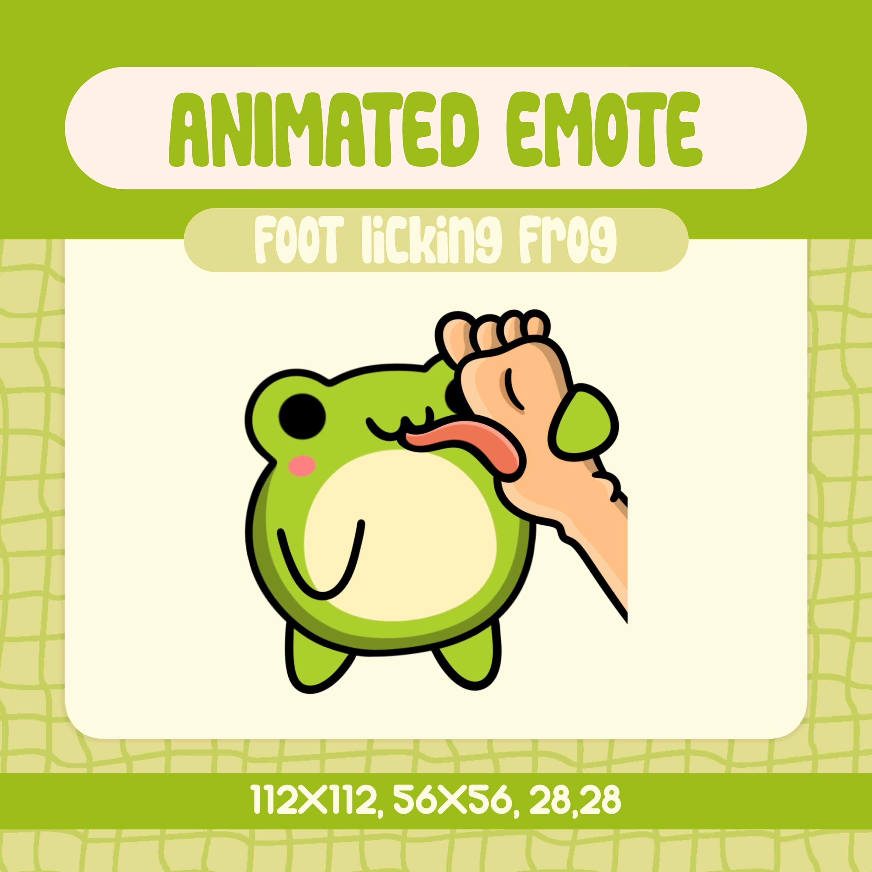 Animated Feet Licking Frog Emote For Streamers, Kawaii Frog Twitch Foot Lick Reaction Emote, Funny Action For Discord