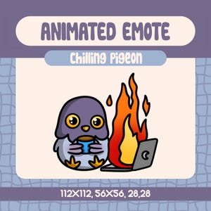 Emote animado de paloma relajante y acogedor para Twitch, emote divertido de pájaro de fuego para Discord y streamers.