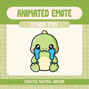 Kawaii Crying T-Rex Emote for Twitch and Discord, Cute Sad Dinosaur Reaction Emote for Streamers, Funny Emotional Streaming Moments