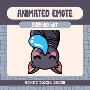 Kawaii Sleeping Bat Animated Emote for Twitch and Discord, Funny Hanging Bat Emote for Halloween and Spooky Season Streams
