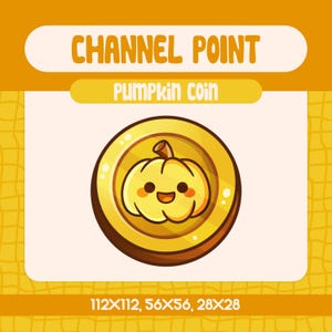 Kawaii Gold Pumpkin Channel Point Emote for Twitch, Cute Fall Halloween Coin Emote for Cozy Autumn Streams and Festive Vibes